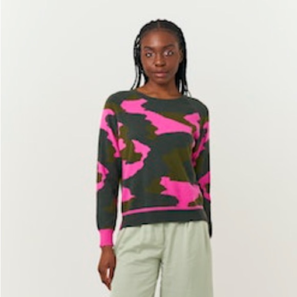 Brodie Cashmere Grey & Mint Coco Camo Jumper with Neon Yellow Trim